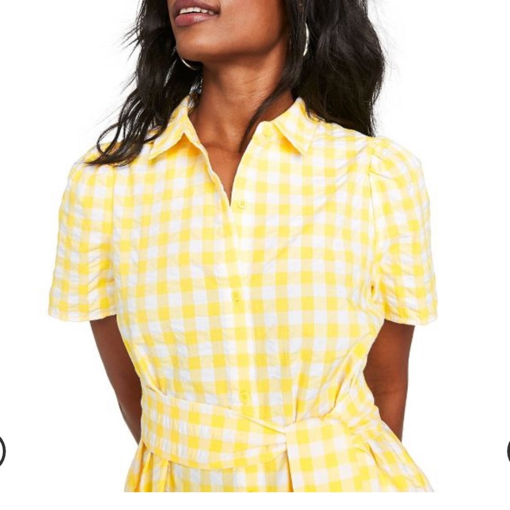 Women's Gingham Puff Sleeve Shirtdress - Picture 4 of 4